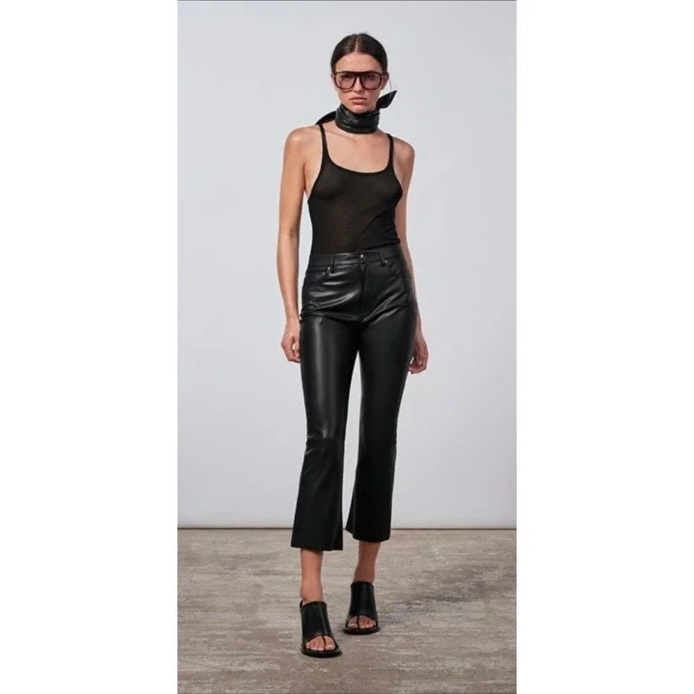 NWT Zara The Dreed Pant Black Faux Leather High Rise Cropped Flared Womens 10